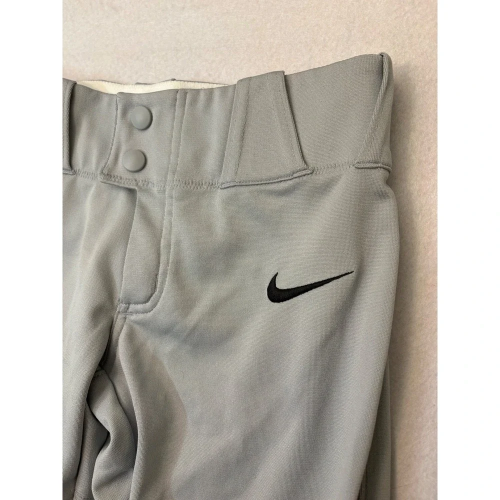 Nike Team Engineered Kids Grey Baseball Pants Small Swoosh Logo Elastic Cuffs
